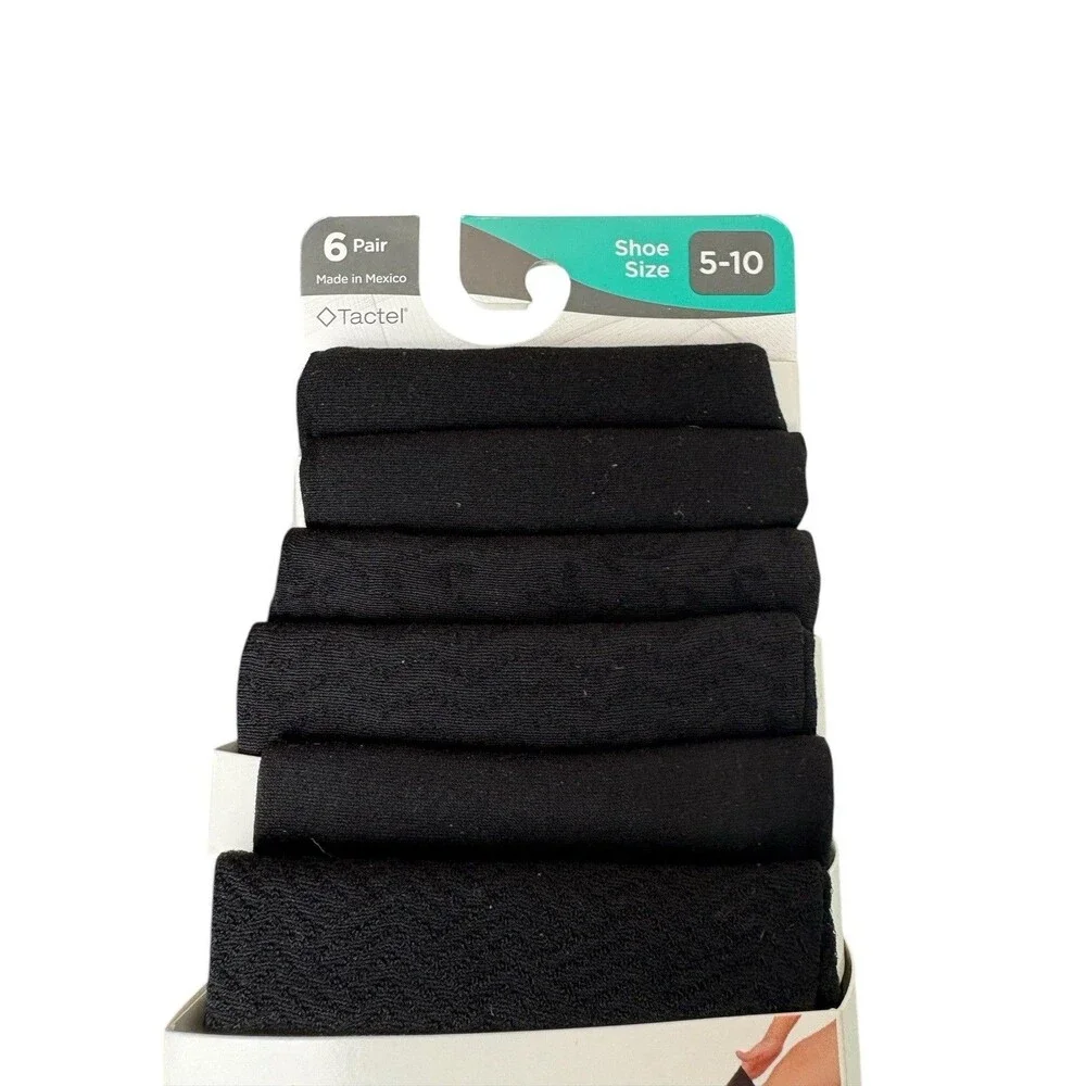 Peds Ladies Trouser Socks 6 Pair Shoe Size 5-10 Solid Pattern Non Binding Black